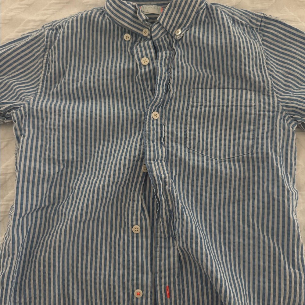 Crewcuts Striped Seersucker Blue and White Kids Button-Down Shirt